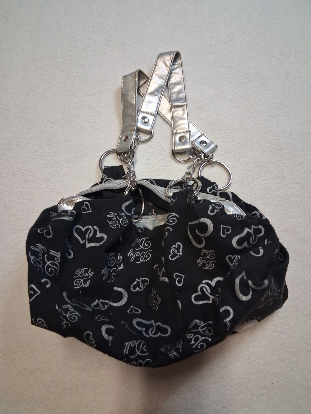 Miss Babydoll Black Shoulder Bag with Silver Accents - Picture 4 of 9